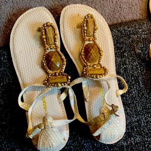 Snakeskin flat strappy sandals